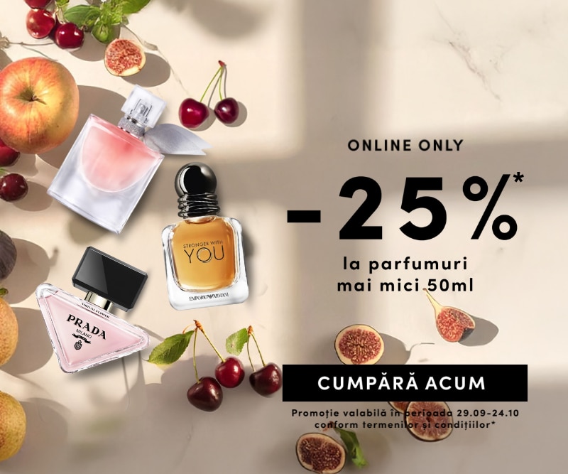 Promoție online: 25% reducere la parfumuri sub 50ml, valabilă între 29.09 și 24.10.