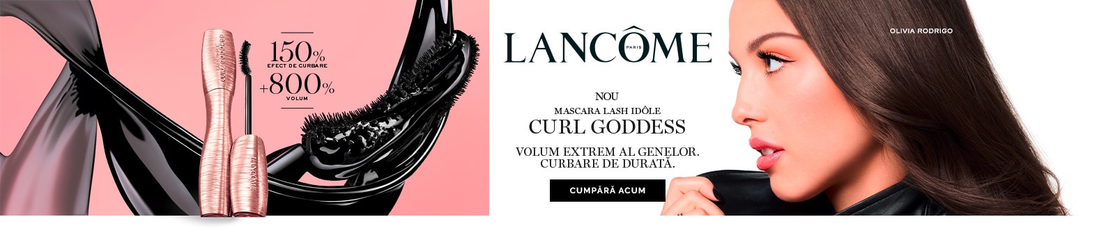 Mascara Idôle Curl Goddess Lancôme cu volum extrem al genelor, text „Cumpără acum