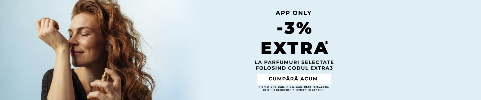 Promoție aplicație Marionnaud: reducere extra 3% la parfumuri selectate, ofertă limitată.