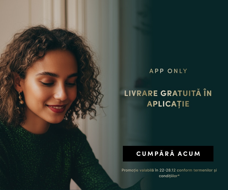 Promoție exclusivă în aplicație cu livrare gratuită; buton Cumpără acum; ofertă valabilă între 22-28 decembrie conform termenilor și condițiilor