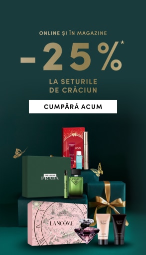 Reducere 25% la seturi cadou de Crăciun – Prada, Lancôme și alte branduri premium, promoție online și în magazine.