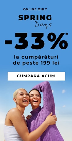 Campanie Spring Days online, cu reducere de 33% la cumpărături de peste 199 lei, ofertă exclusiv online.