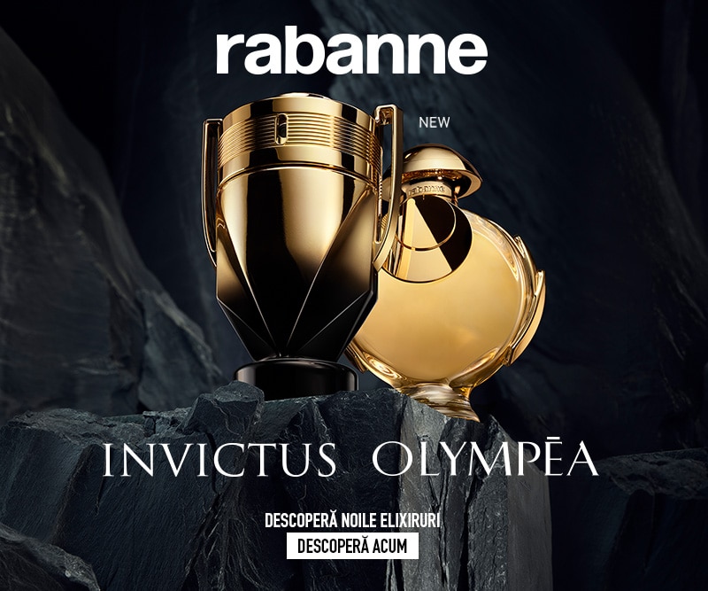 Parfumuri Rabanne Invictus Elixir și Olympea Elixir în flacoane aurii