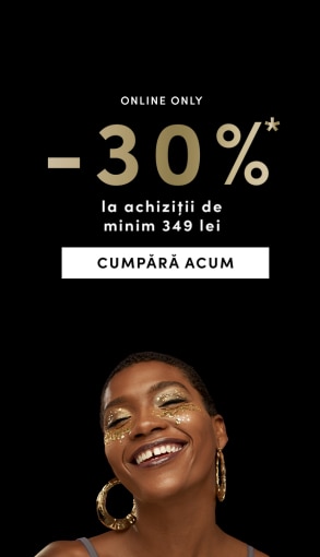 Promoție online: reducere 30% la cumpărături de minimum 349 lei, valabilă între 3-6 noiembrie. Buton cu text Cumpără acum pe fundal negru.