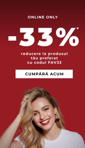 Promoție online: reducere 33% la produsul preferat folosind codul FAV33. Perioada promoției: 09-11 ianuarie 2026. Buton cu text ‘Cumpără acum’.