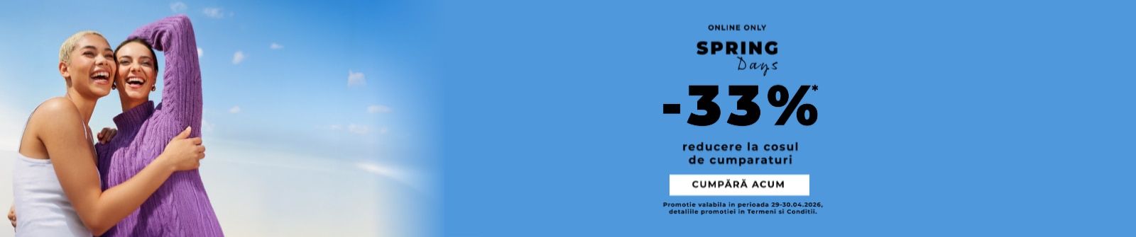 Banner promoțional Spring Days cu reducere 33% la cumpărături