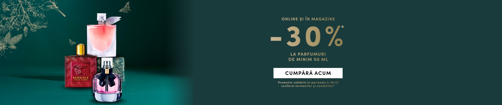 Reducere 30% la parfumuri de minimum 50 ml – Versace Eros Flame și alte parfumuri de lux, promoție online și în magazine.