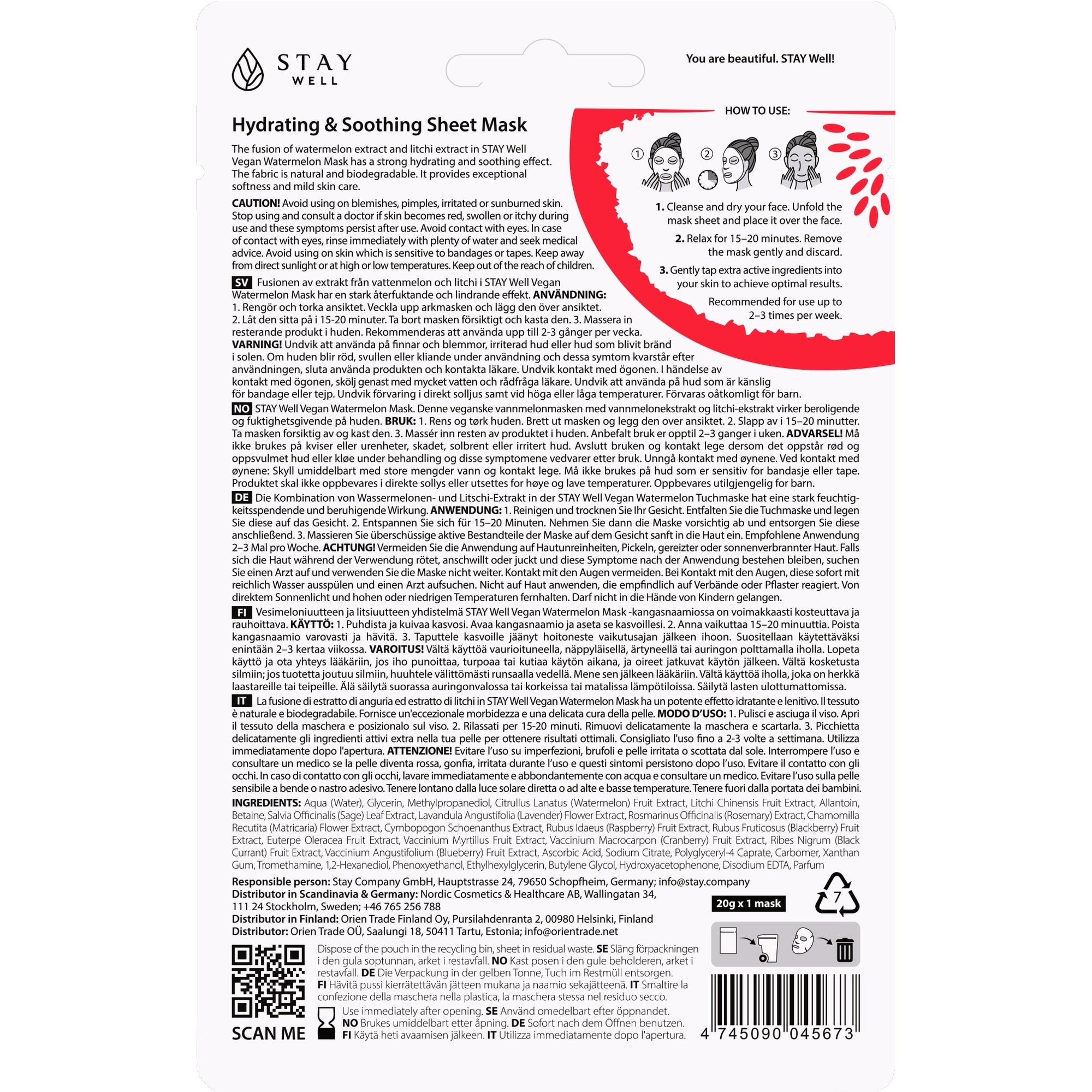 20 G STAY WELL Face Mask Masca de fata tip servetel-Watermelon 2 of 2 Masca de fata tip servetel-Watermelon