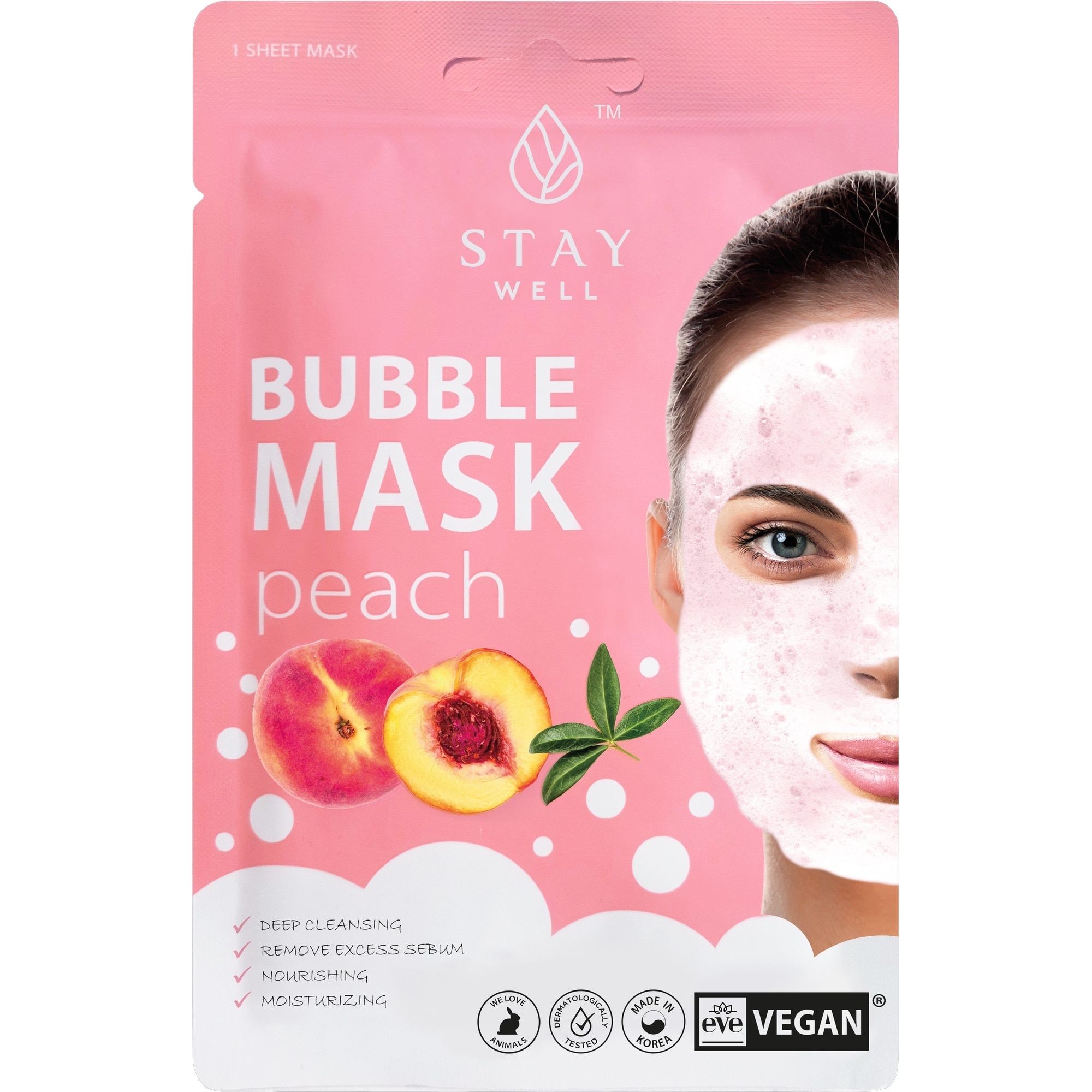 20 G STAY WELL Face Mask Masca de fata tip servetel-Bubble Mask Peach 1 of 2