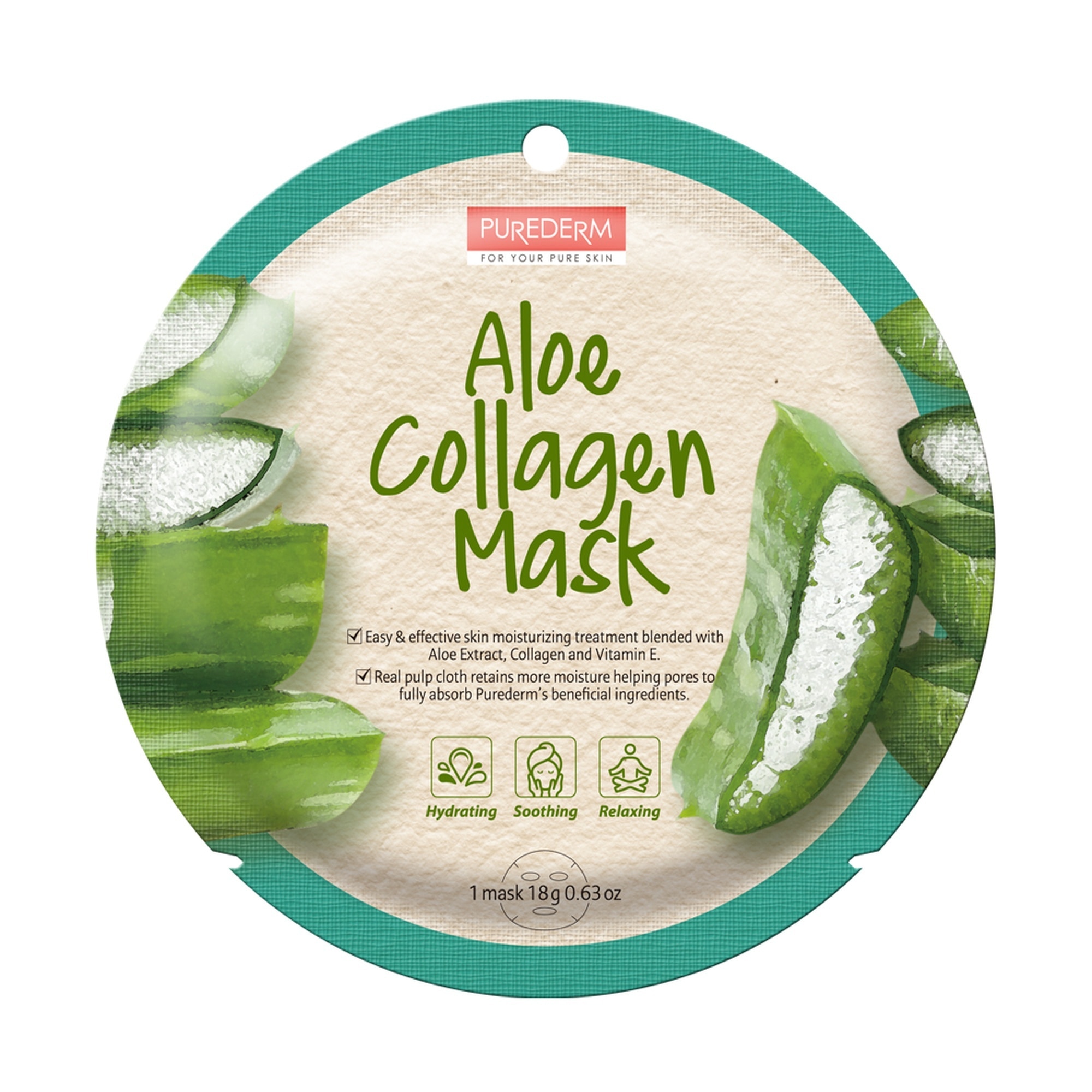 18 G PUREDERM Face Mask Masca de fata tip servetel-Aloe Collagen 1 of 2