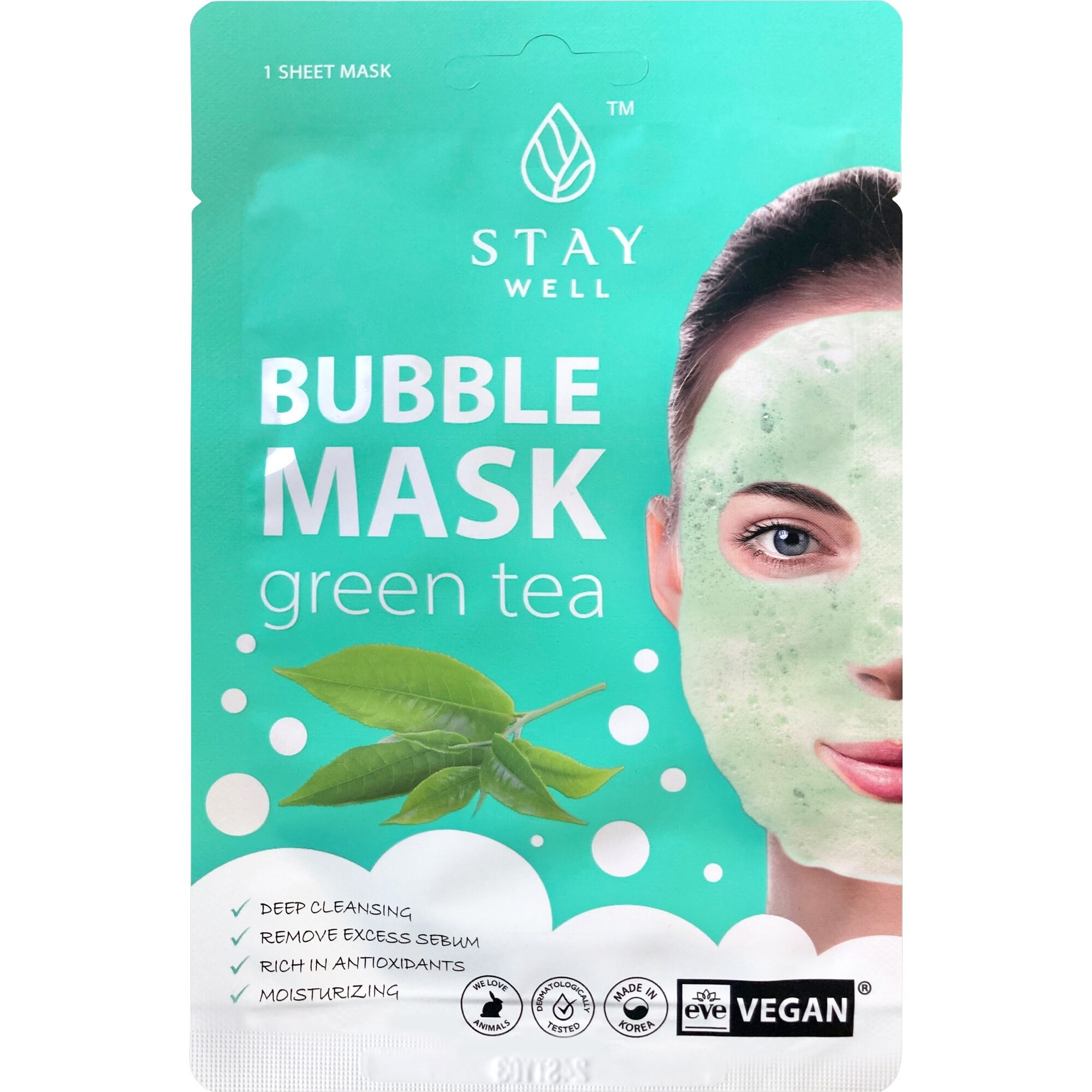 20 G STAY WELL Face Mask Masca de fata tip servetel-Bubble Mask Green Tea 1 of 2