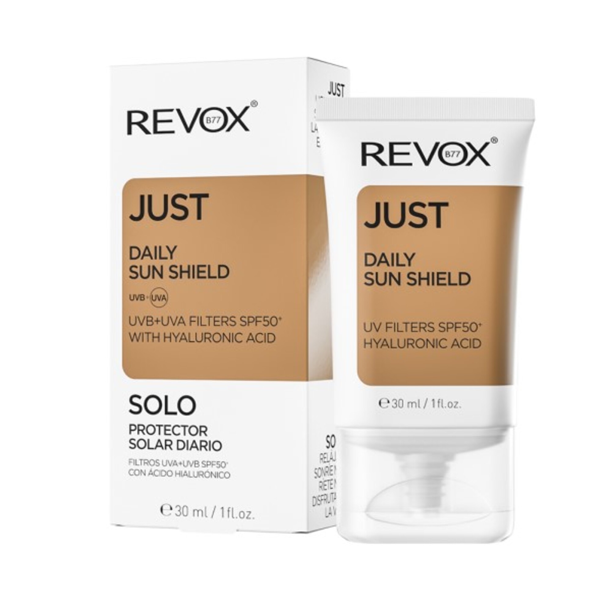 30 ML Revox JUST REVOX Crema de fata Sun Shield cu acid hiaruronic SPF 50  Crema de fata Sun Shield cu acid hiaruronic SPF 50