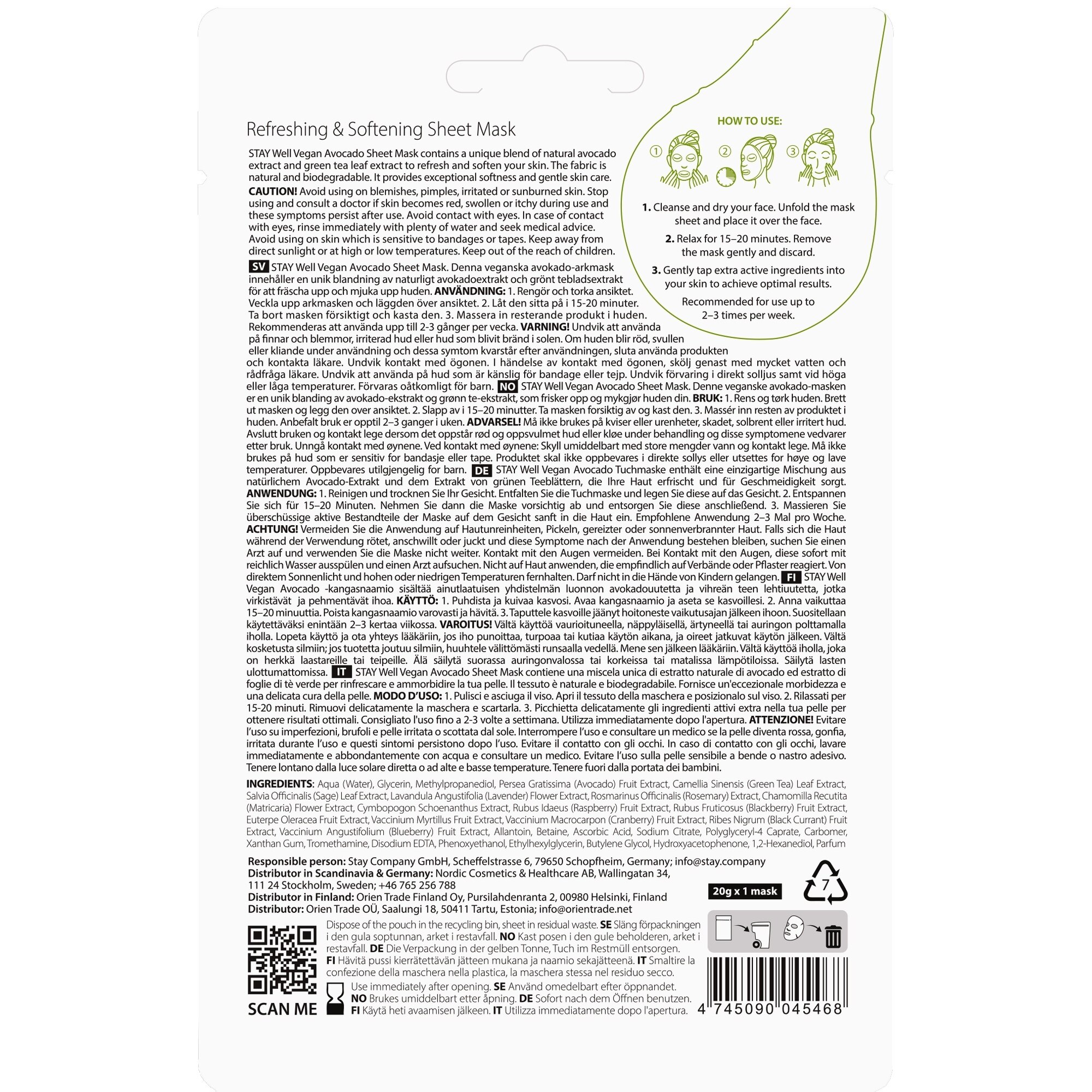 20 G STAY WELL Face Mask Masca de fata tip servetel-Avocado  1 of 2 