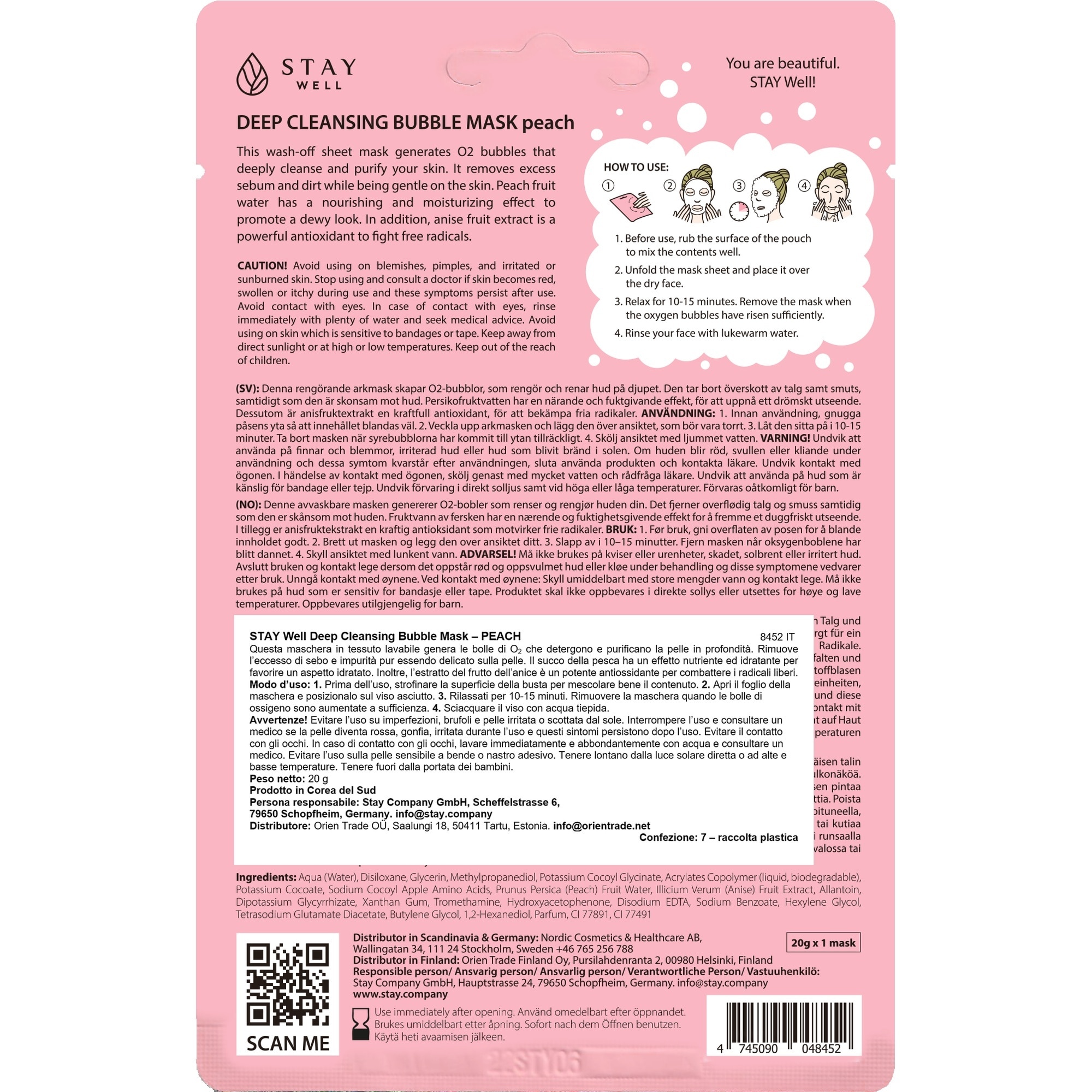 20 G STAY WELL Face Mask Masca de fata tip servetel-Bubble Mask Peach 1 of 2