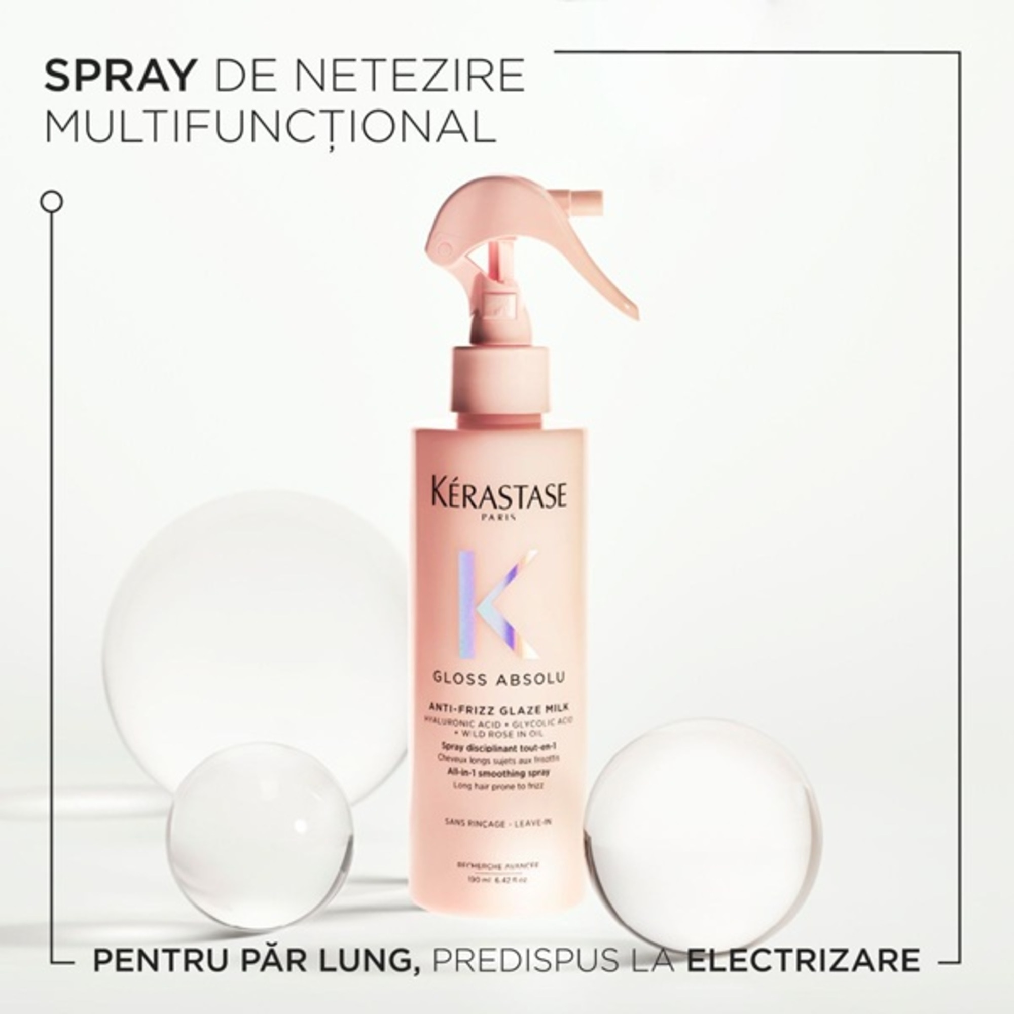 Spray multifunctional pentru par lung,predispus la electrizare