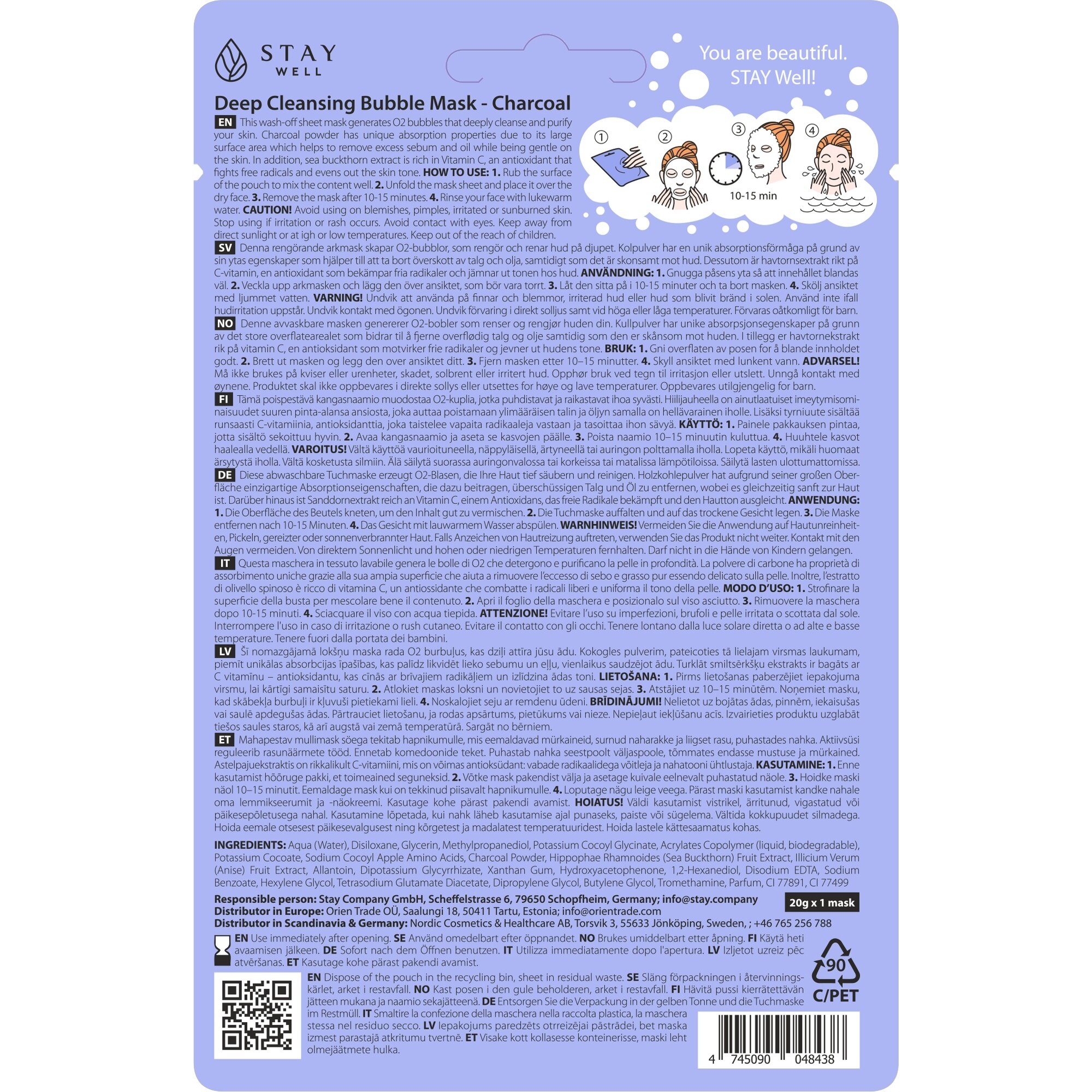 20 G STAY WELL Face Mask Masca de fata tip servetel-Bubble Mask Charcoal  1 of 2 