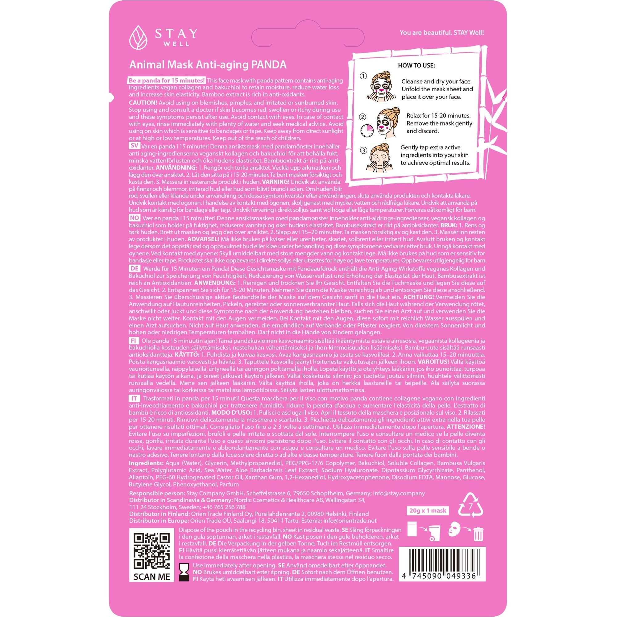 20 G STAY WELL Face Mask Masca de fata tip servetel-Panda 1 of 2
