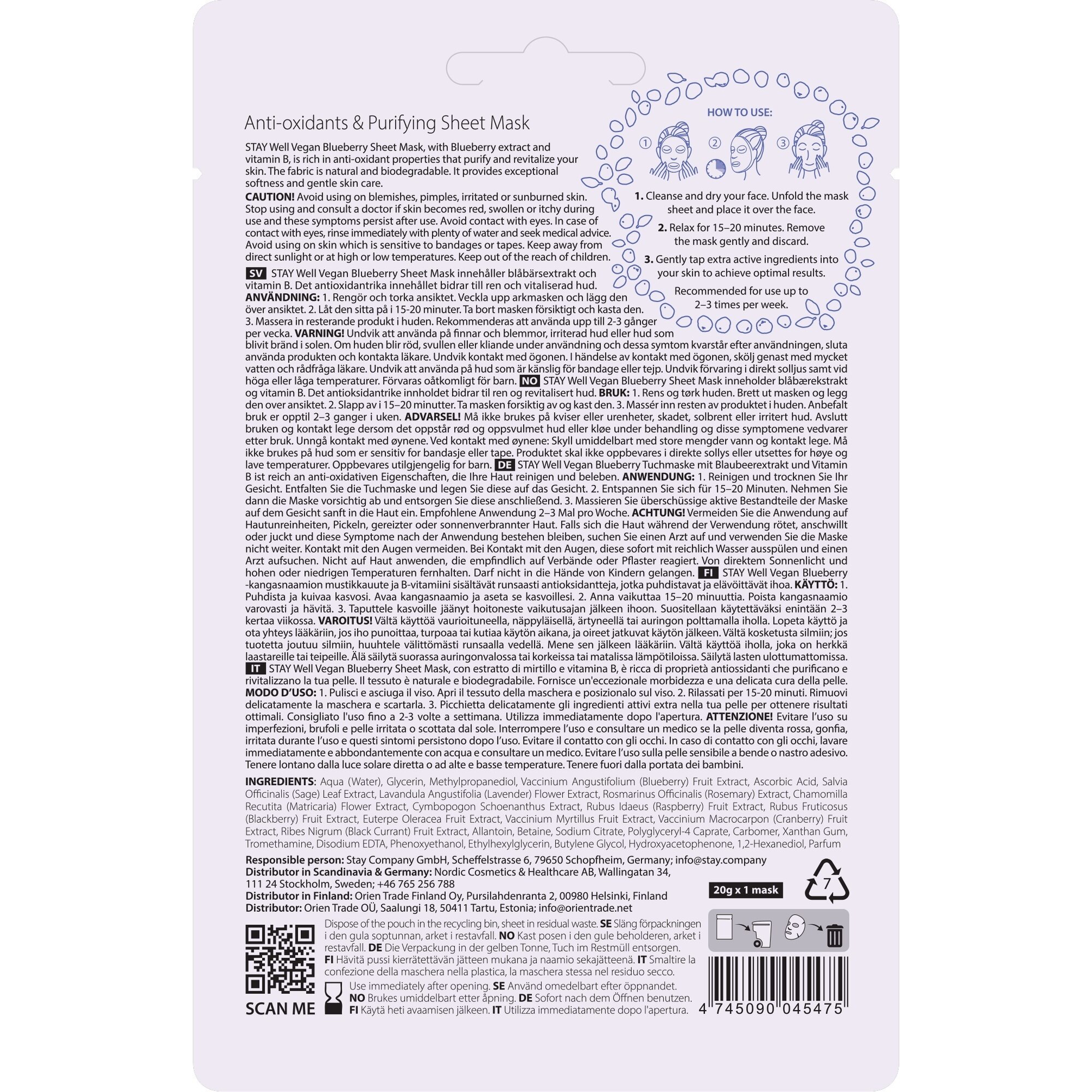 20 G STAY WELL Face Mask Masca de fata tip servetel-Blueberry 1 of 2