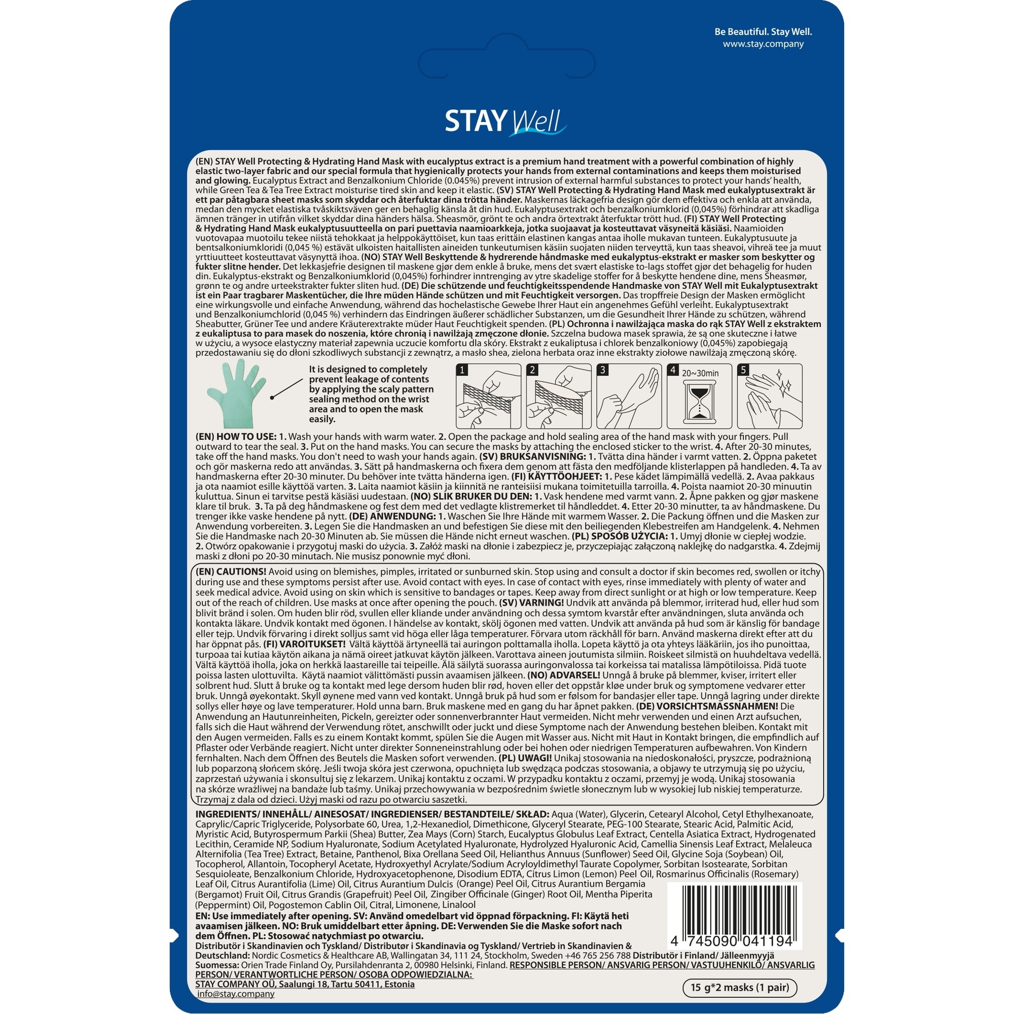 15 G STAY WELL Hand Mask Masca de maini Protecting & Hydrating 1 of 2
