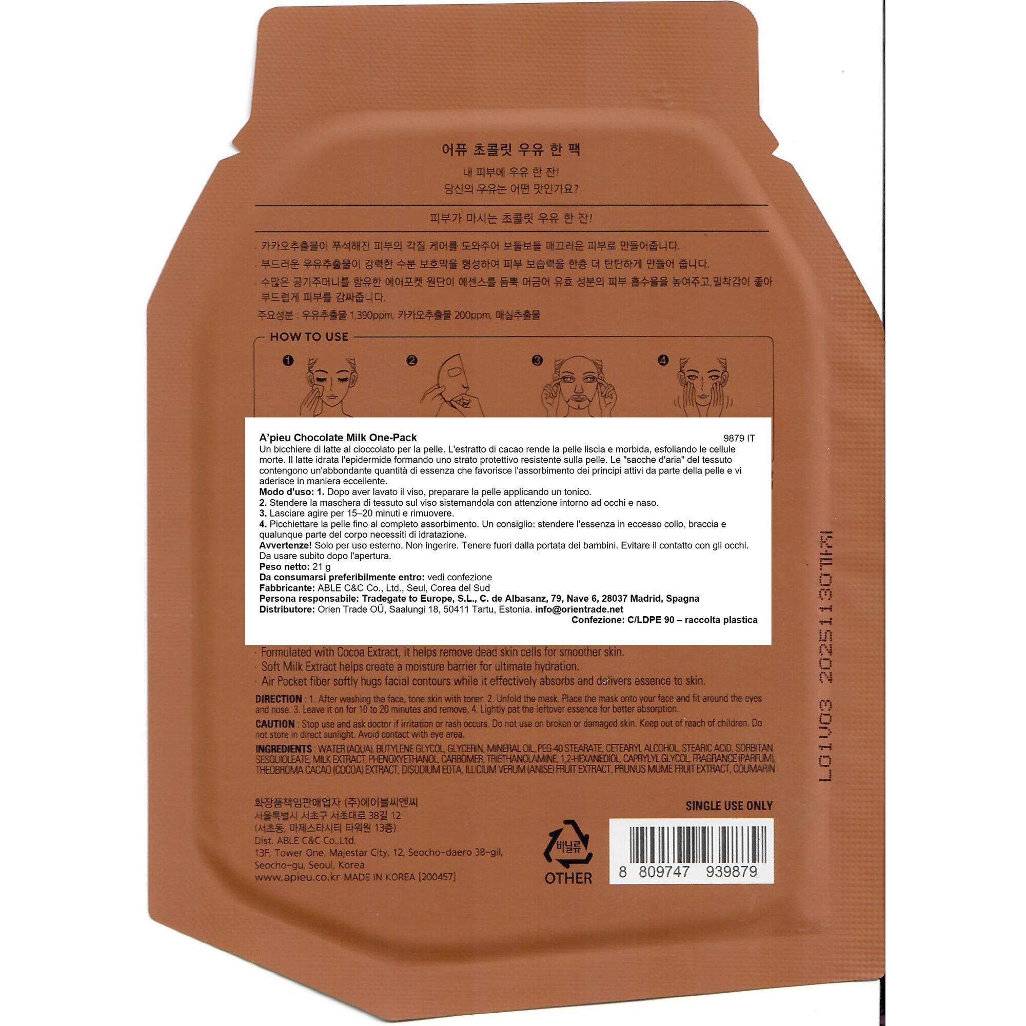 21 G A PIEU ONE PACK Masca de fata tip servetel-Chocolate Milk 1 of 2